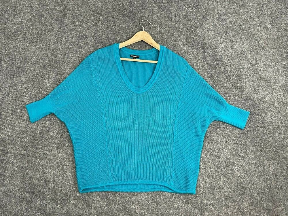 Express Sweater Womens Small Oversized Dolman Sleeve Knit S/S Blue N304